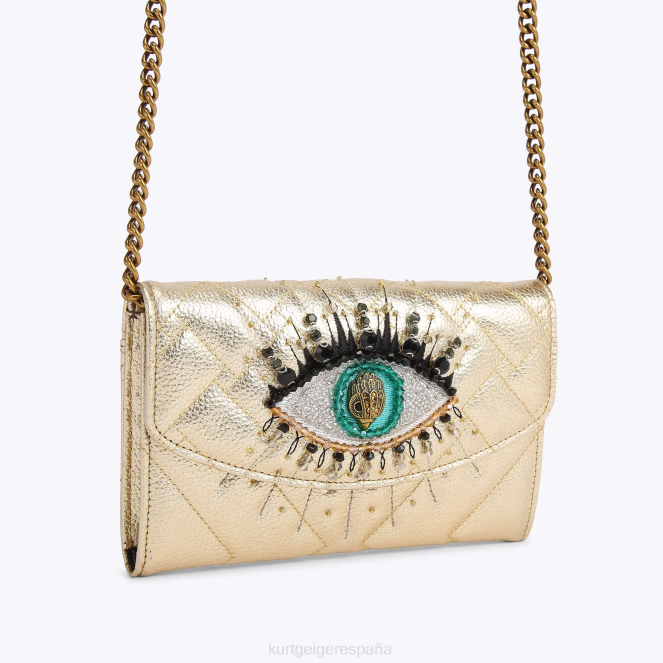 Kurt Geiger mujer londres kensington cadena billetera ojo 2LPR109 | bolsas oro